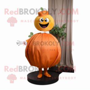 Orange Apricot mascot costume character dressed with a Ball Gown and Cufflinks