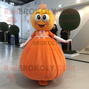 Orange Apricot mascot costume character dressed with a Ball Gown and Cufflinks