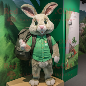 Green Wild Rabbit mascot costume character dressed with a Polo Tee and Backpacks
