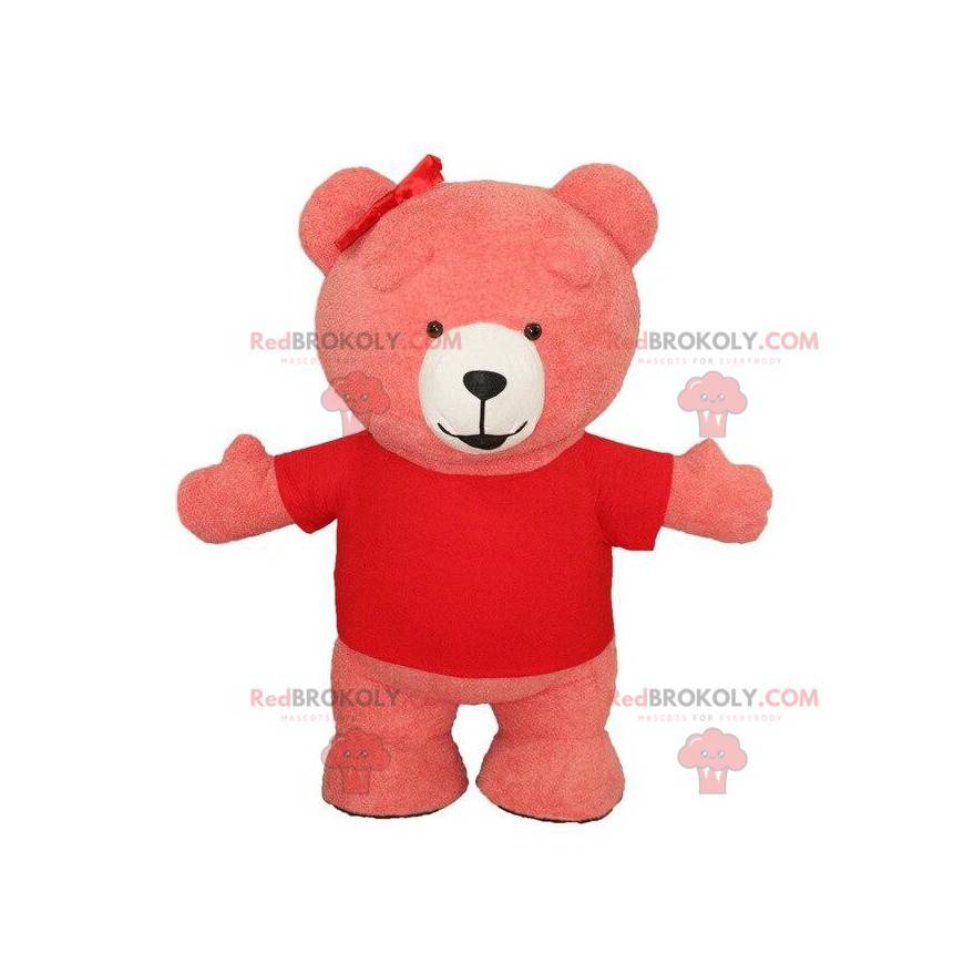 Mascote de urso inflável rosa, fantasia de urso de pelúcia