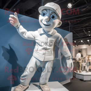 Silver Trapeze Artist mascot costume character dressed with a Polo Shirt and Caps