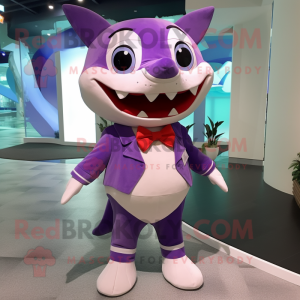 Purple Shark maskot kostym...