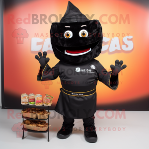Black Nachos mascot costume character dressed with a Jumpsuit and Belts