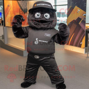 Black Nachos mascot costume character dressed with a Jumpsuit and Belts