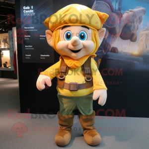 Gold Elf mascot costume character dressed with a Cargo Pants and Beanies