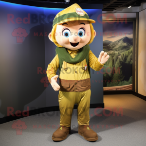 Gold Elf mascot costume character dressed with a Cargo Pants and Beanies