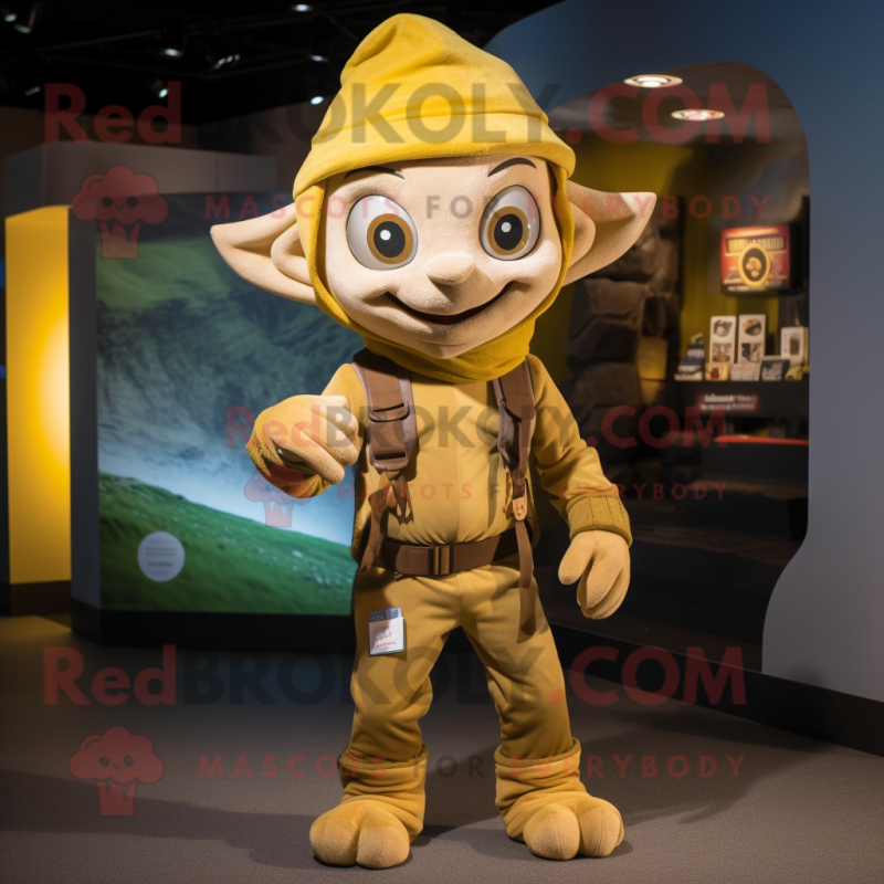 Gold Elf mascot costume character dressed with a Cargo Pants and Beanies