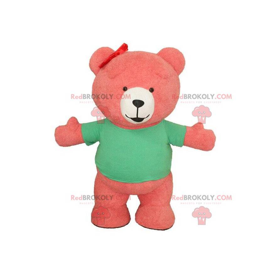 Mascote de urso inflável rosa, fantasia de urso de pelúcia