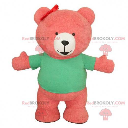 Mascote de urso inflável rosa, fantasia de urso de pelúcia