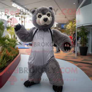 Gray Sloth Bear mascot costume character dressed with a Joggers and Gloves