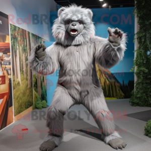 Gray Sloth Bear mascot costume character dressed with a Joggers and Gloves