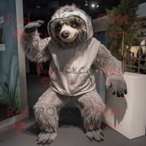 Gray Sloth Bear mascot costume character dressed with a Joggers and Gloves
