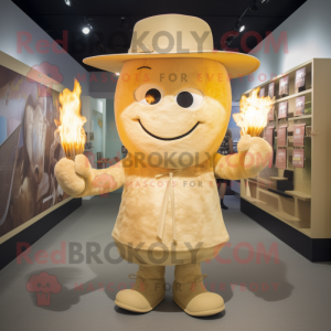 Tan Scented Candle mascot costume character dressed with a Playsuit and Hats