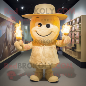 Tan Scented Candle mascot costume character dressed with a Playsuit and Hats
