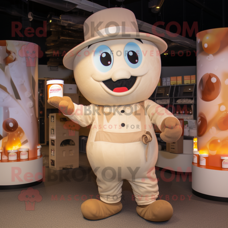 Tan Scented Candle mascot costume character dressed with a Playsuit and Hats Tan Scented Candle mascot costume character dressed with a Playsuit and Hats