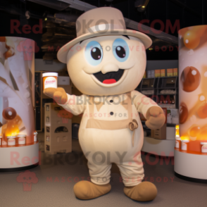 Tan Scented Candle mascot costume character dressed with a Playsuit and Hats