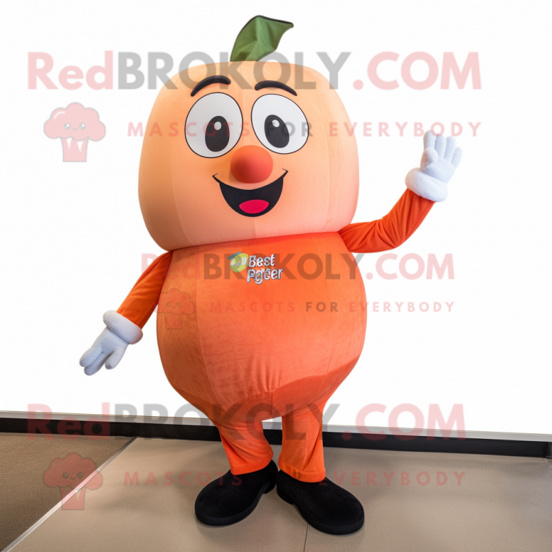 Peach Pepper mascot costume character dressed with a Jeggings and Bracelets Peach Pepper mascot costume character dressed with a Jeggings and Bracelets