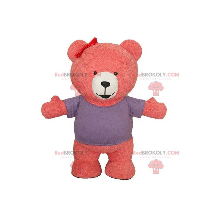 mascote do ursinho de pelúcia inflável rosa, fantasia de urso