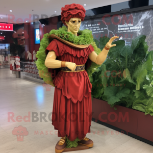 Red Caesar Salad mascot costume character dressed with a Empire Waist Dress and Earrings