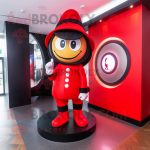 Red Ring Master mascot costume character dressed with a Leggings and Berets