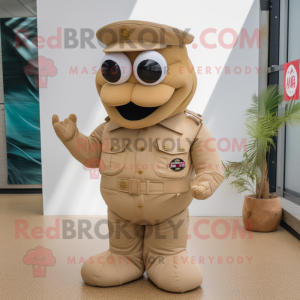 Tan Soldier mascot costume character dressed with a Swimwear and Pocket squares