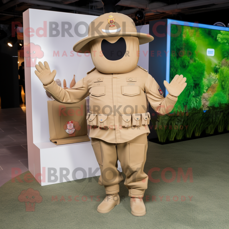 Tan Soldier mascot costume character dressed with a Swimwear and Pocket squares