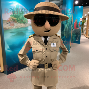 Tan Soldier mascot costume character dressed with a Swimwear and Pocket squares