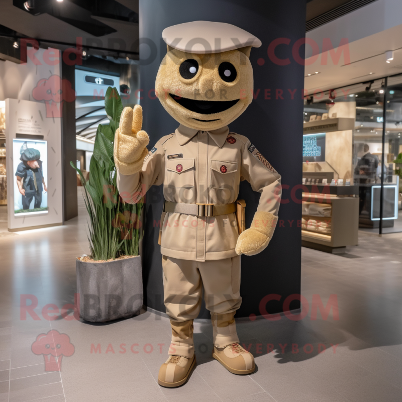 Tan Soldier mascot costume character dressed with a Swimwear and Pocket squares Tan Soldier mascot costume character dressed with a Swimwear and Pocket squares