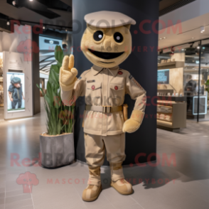 Tan Soldier mascot costume character dressed with a Swimwear and Pocket squares