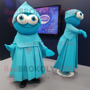 Cyan Gyro mascot costume character dressed with a Wrap Skirt and Clutch bags