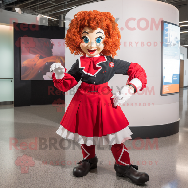 Red Irish Dancer mascot costume character dressed with a Windbreaker and Scarf clips Red Irish Dancer mascot costume character dressed with a Windbreaker and Scarf clips