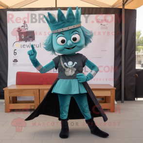 Teal Queen mascot costume character dressed with a Jeggings and Belts