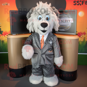 Silver Shepard'S Pie mascot costume character dressed with a Blazer and Keychains