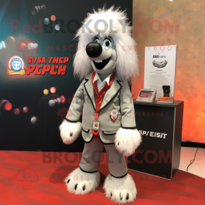 Silver Shepard'S Pie mascot costume character dressed with a Blazer and Keychains