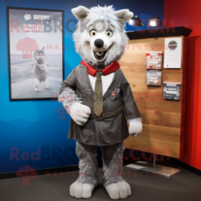 Silver Shepard'S Pie mascot costume character dressed with a Blazer and Keychains