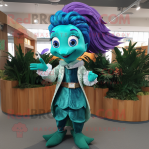 nan Mermaid mascot costume character dressed with a Waistcoat and Rings