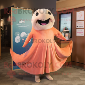 Peach Stellar'S Sea Cow mascot costume character dressed with a Wrap Skirt and Shoe clips