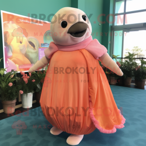 Peach Stellar'S Sea Cow mascot costume character dressed with a Wrap Skirt and Shoe clips