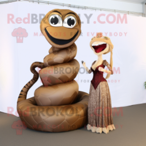 Brown Snake mascot costume character dressed with a Ball Gown and Ties