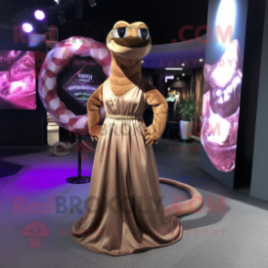 Brown Snake mascot costume character dressed with a Ball Gown and Ties