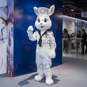 White Navy Soldier mascot costume character dressed with a Playsuit and Hairpins