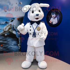 White Navy Soldier mascot costume character dressed with a Playsuit and Hairpins