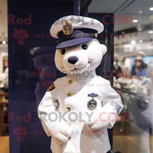White Navy Soldier mascot costume character dressed with a Playsuit and Hairpins