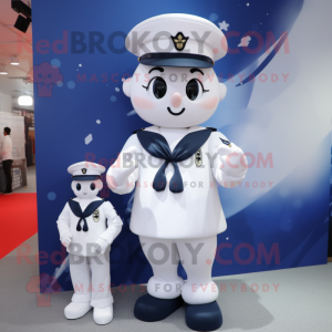 White Navy Soldier mascot costume character dressed with a Playsuit and Hairpins