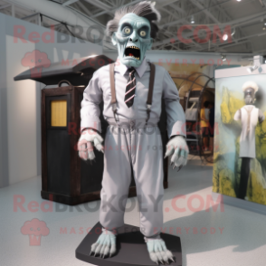 Gray Frankenstein'S Monster mascot costume character dressed with a Playsuit and Tie pins