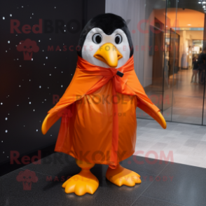 Orange Penguin mascot costume character dressed with a Raincoat and Bow ties