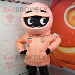 Peach Ramen mascot costume character dressed with a Moto Jacket and Caps