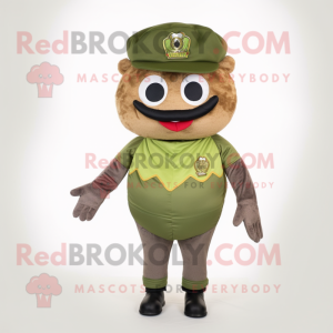 Olive Hamburger mascot costume character dressed with a Vest and Caps