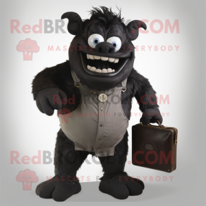 Black Ogre mascot costume character dressed with a Button-Up Shirt and Briefcases