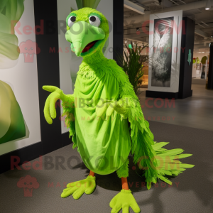 Lime Green Archeopteryx mascot costume character dressed with a Cover-up and Foot pads